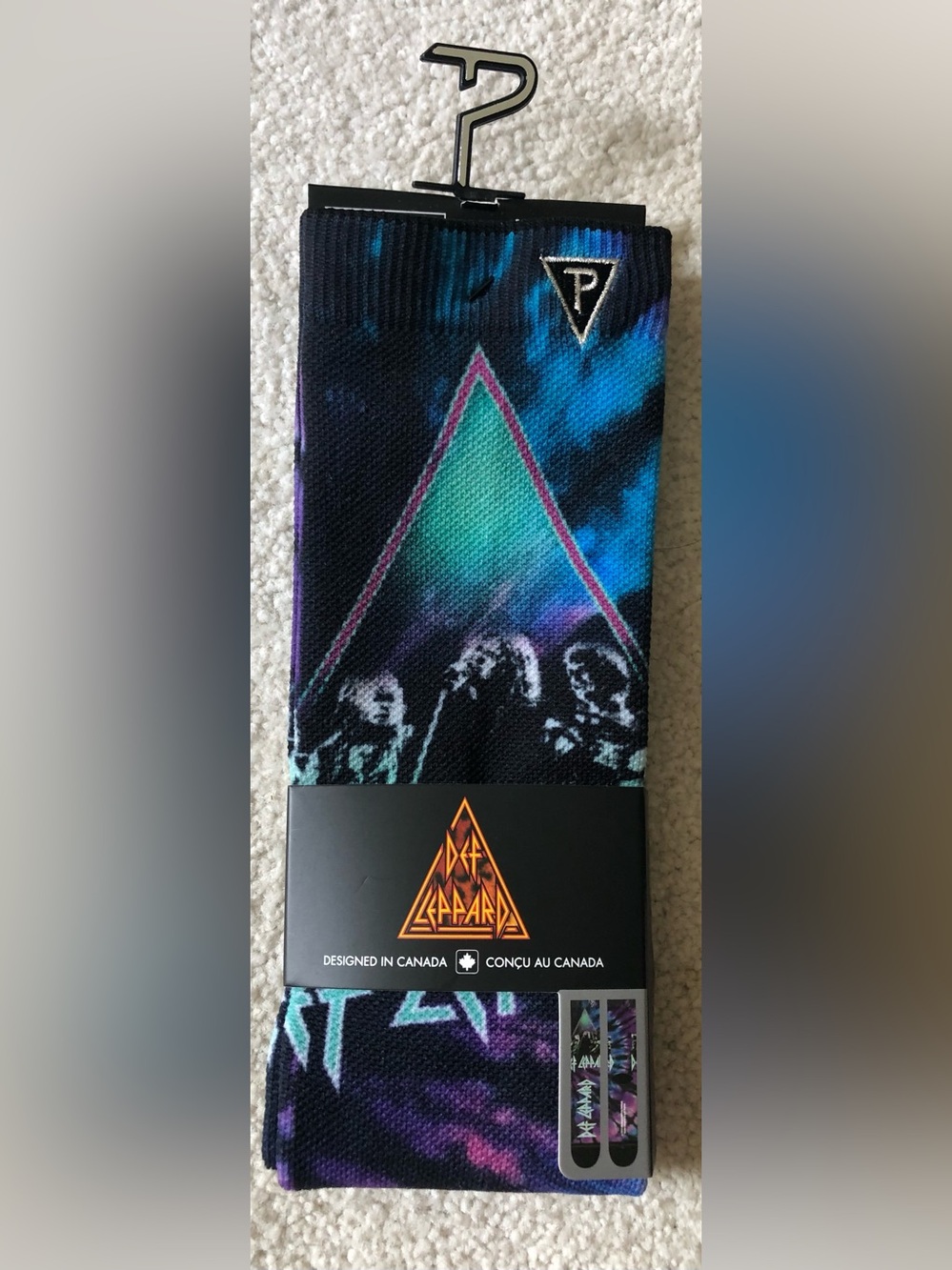 Def Leppard Men's Graphic Crew Socks in Black/Blue/Purple
